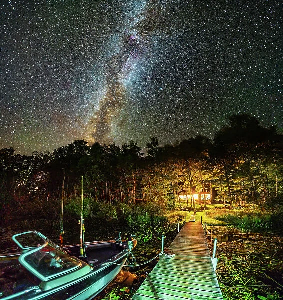 Boat Dock Milky Way Night Sky with Air Glow Dark