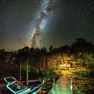 Boat Dock Milky Way Night Sky with Air Glow Dark