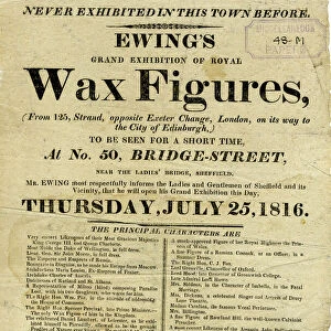Advertisement for Ewings Grand Exhibition of Royal Figurines (wax figures / waxworks), 1816