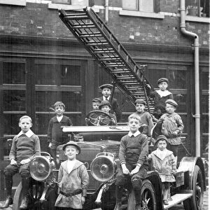 Children at Rockingham Street Fire Station, Sheffield, Yorkshire, c. 1910