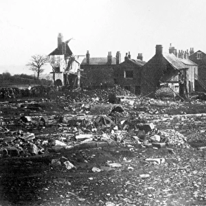 Sheffield Flood, General view of ruins at Malin Bridge Village, Hillsborough, Remains of Cleakum Inn / Malin Bridge Inn, left, Site of Stag Inn and Turner Wheel, foreground, , 1864