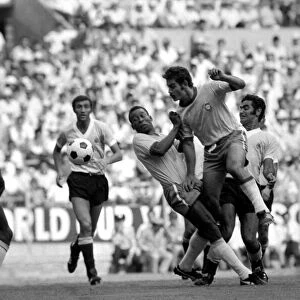 Roberto Rivelino and Pele of Brazil in action. Brazil v. Uruguay: World Cup Semi-Final