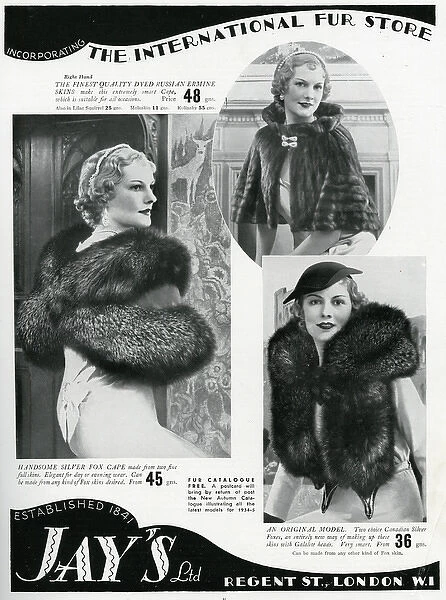 Advert for Jays womens quality furs 1934