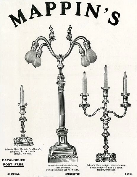 Advert for Mappin & Webb electic candelabras 1906