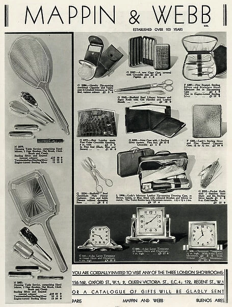 Advert for Mappin & Webb vanity items 1934