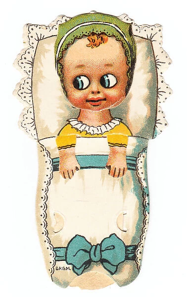 Baby in a cot on a greetings card