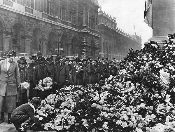 Floral tributes at the Cenotaph, November 1920
