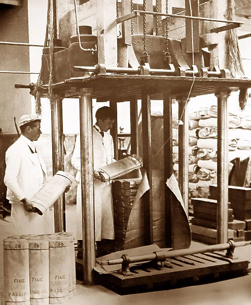 A hydraulic press, linen production, Victorian period