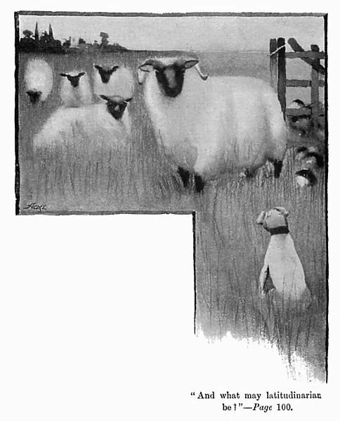Illustration by Cecil Aldin, Spot meets some sheep