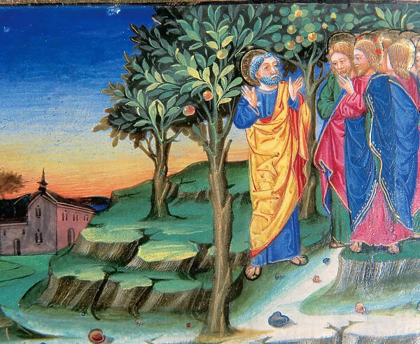 Jesus goes to Mount of Olives to pray. Codex of Predis (1476