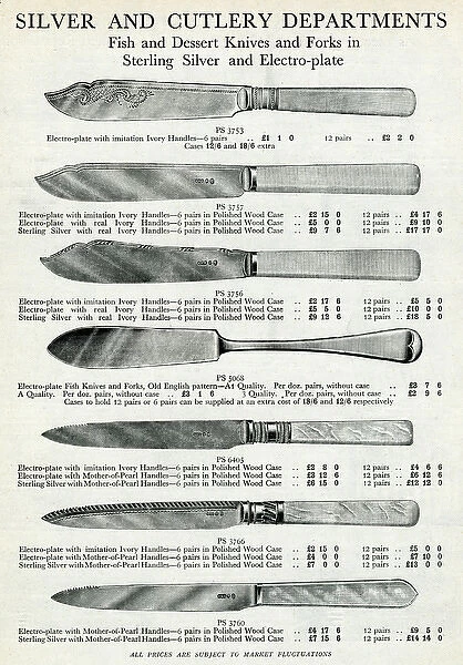 Seletion of sterling silver, electro-plate knives 1929