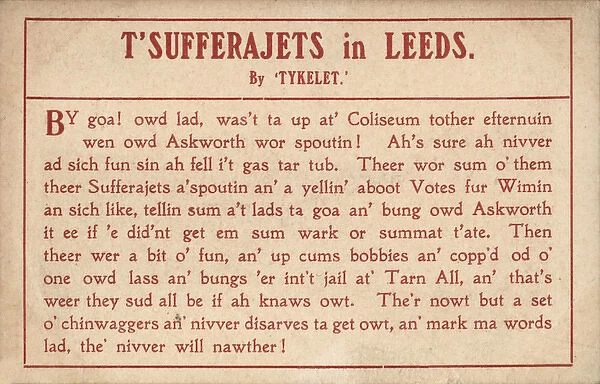 Suffragette T Suffragettes in Leeds Dialect