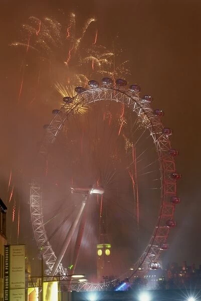 Fireworks and the London Eye, London, England, United Kingdom, Europe