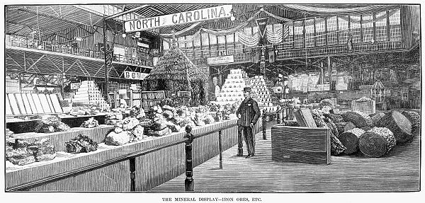 INDUSTRIAL FAIR, 1883. The North Carolina mineral exhibit at the Boston Industrial Fair, 1883. Line engraving from a contemporary American newspaper