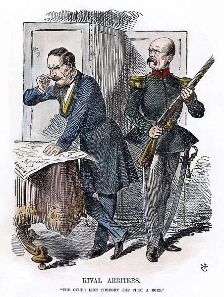 NAPOLEON III & BISMARCK. Cartoon by John Tenniel from Punch, 1866, on the rival