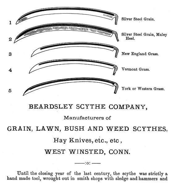 SCYTHE BLADES, 1876. American advertisement