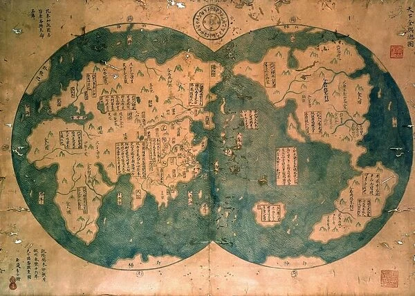 Chinese map of the world dated 1763, claiming to be a reproduction of a 1418 map of Zheng He s