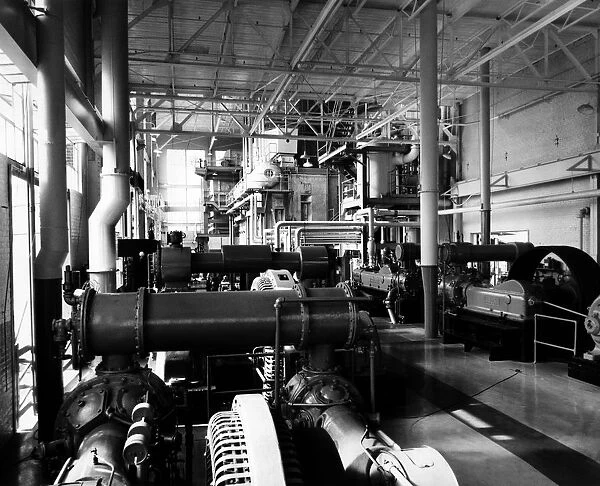 521, antique, black & white, boiler room, engine room, factory, generator, historical