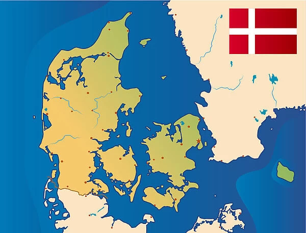 Denmark. Cartoon map of Denmark