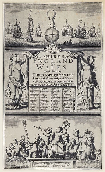 C Saxton, The Shires of England, G Willdey, 1690 (b  /  w photo)