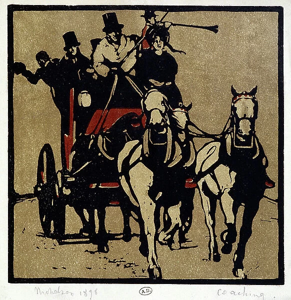 A carriage or a diligence: 'Coaching'- by William Nicholson (1872-1949), 1898