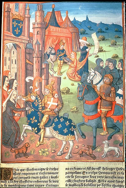 Charlemagne with his paladins (knights of his retinue) (vellum)