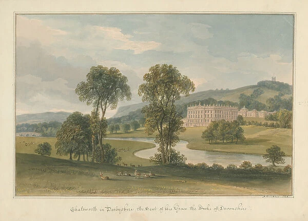 Derbyshire - Chatsworth Hall, 1826 (w  /  c on paper)
