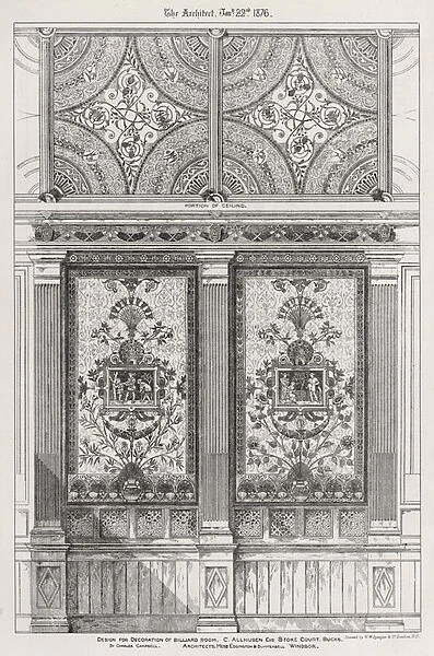 Design for Decoration of Billiard Room, C Allhusen, Esquire, Stoke Court, Buckinghamshire (engraving)