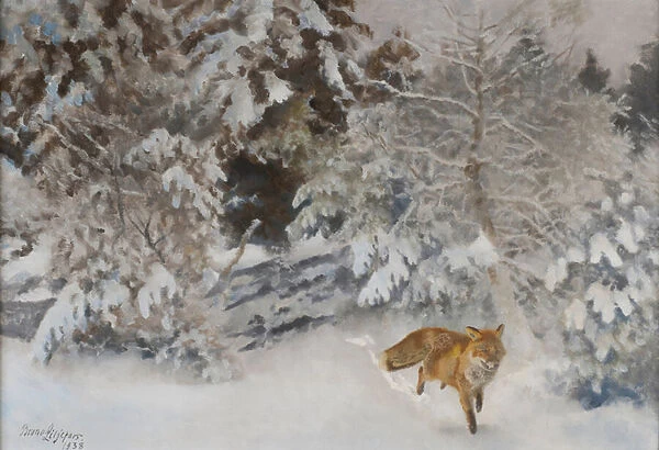 Fox in Winter Landscape, 1938 (oil on canvas)