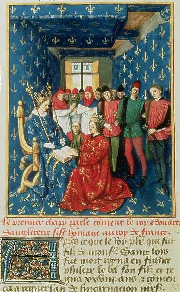 Fr 6465 fol. 301v Edward I (1239-1307) pays homage to the King of France