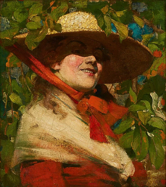 Girl With Straw Hat (oil on canvas)