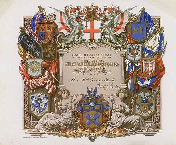 Invitation to a banquet at the Guildhall, London, on 9 November 1914 (chromolitho)