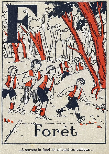 Letter F: 'Drill', in L'ABC du Pepetit Poucet, 1928 (engraving)