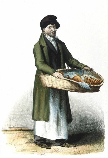 Milanese Metier: a seller of biscuits and cakes. 1830 Locarno engraving
