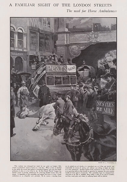 The need for horse ambulances on the streets of London (litho)