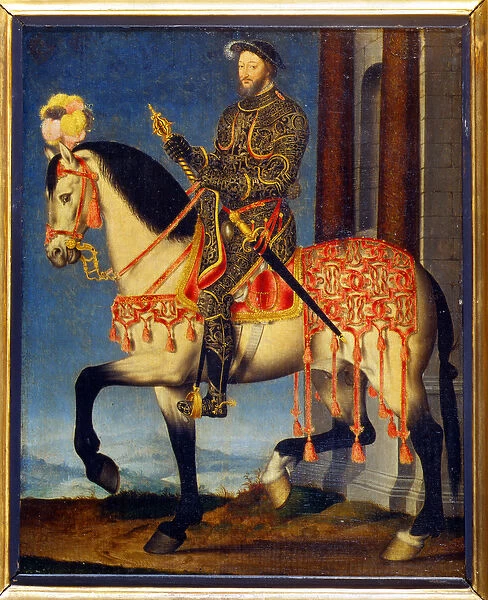 Portrait of Francois I on horseback by Francois Clouet (c. 1510 - 1572)