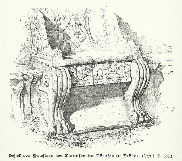 Prohedrion, seat of honour of a priest in the Theatre of Dionysus, Athens (engraving)