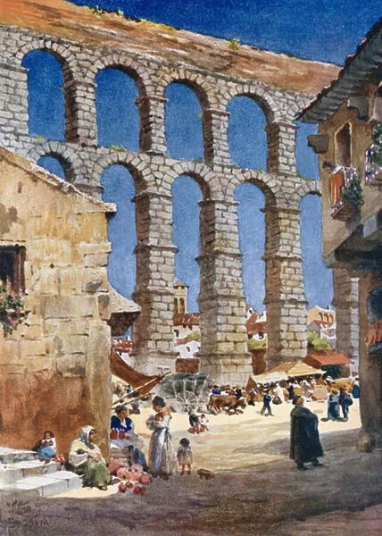 Segovia, the Aqueduct (colour litho)