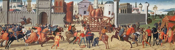 The Siege of Troy II: The Wooden Horse, c. 1490-95 (oil on panel) (see also 69652)