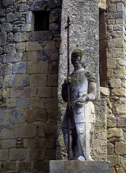 Statue of a Cathar warrior on the door of avignonet in Lauragais (31)