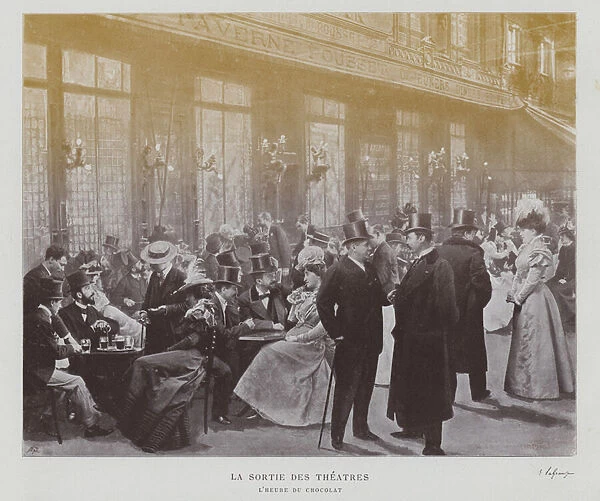 Theatregoers outside the Taverne Pousset in Paris after a performance (b  /  w photo)