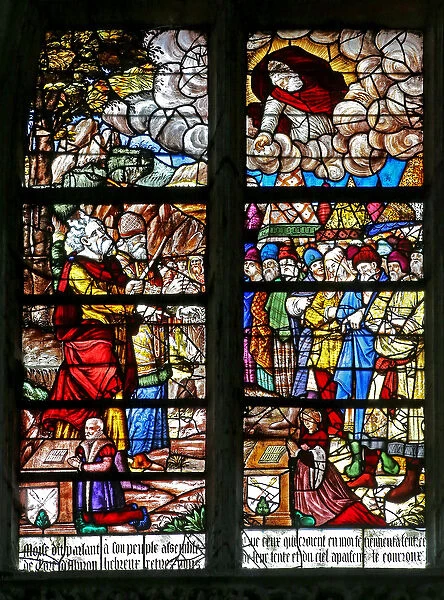 Window w130 depicting Moses receives the Tables of the Law (stained glass)
