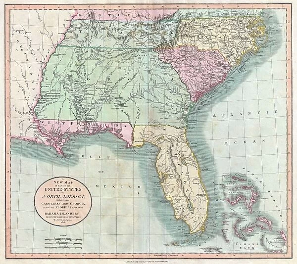1806, Cary Map of Florida, Georgia, North Carolina, South Carolina and Tennessee