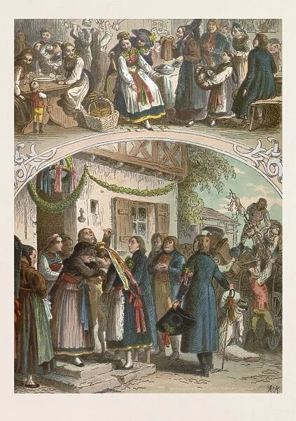 Traditional hungarian wedding, Hungary, 19th century, bride, groom, man, woman, food