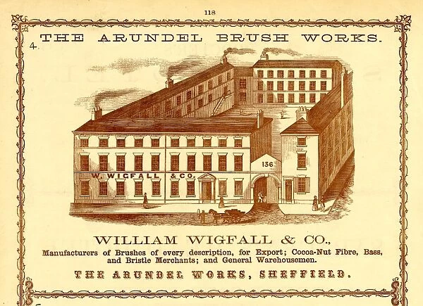 Advertisement for The Arundel Brushworks, William Wigfall and Co. Brush Manufacturers, 1858