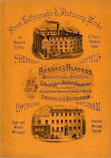 Advertisement for Barras and Blacket Manufacturing Stationers 76 Norfolk Street, Sheffield