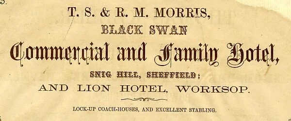 Advertisement for Black Swan Commercial and Family Hotel, Snig Hill, 1858