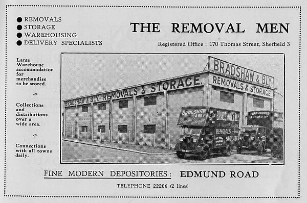 Advertisement for Bradshaw and Bly, The Removal Men, No. 170 Thomas Street, 1939