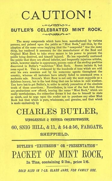 Advertisement for Charles Butlers world famed mint rock, 1886