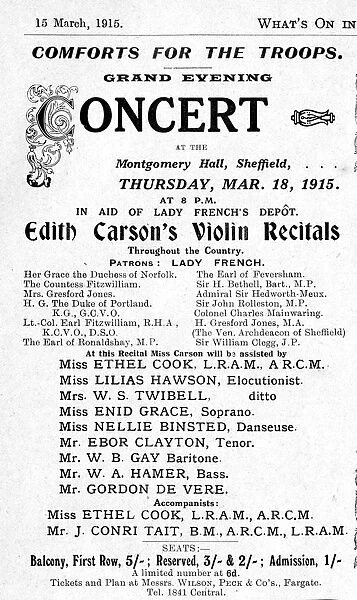Advertisement: Comforts for the Troops - concert at the Montgomery Hall, 1915